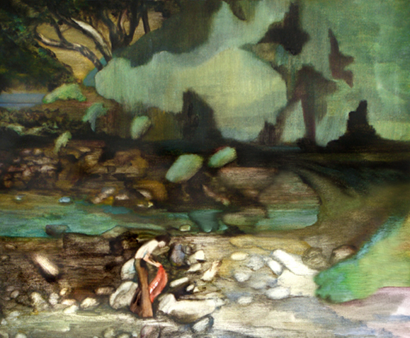 Dans l'oued asséché, 105 cm x 76 cm, huile sur toile, 2013, Paris, peinture contemporaine, portrait hocney, davidsalle, ericfischl, fauve