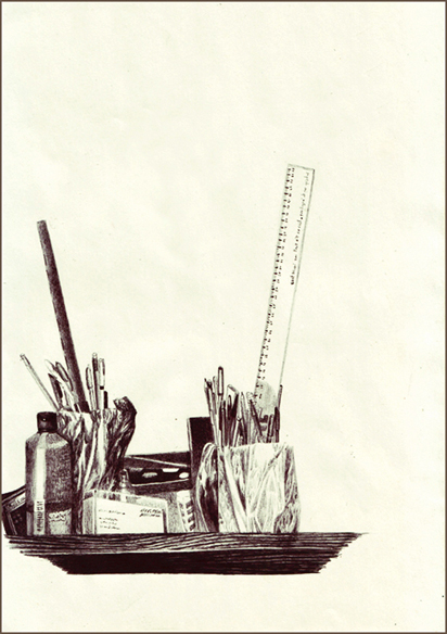 "Flûte et 20 cm", dessin au stylo, 21 cm x 29,7 cm, 2008