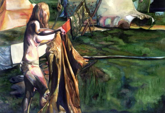 La géante,190 cm x 122 cm, huile sur toile, 2013, Paris, peinture contemporaine, portrait hocney, davidsalle, ericfischl, fauve, woodstock