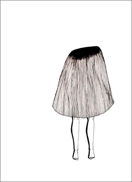 "La jupe à l'oeil", encre de Chine sur papier, 14 cm x 21 cm, 2009, Paris