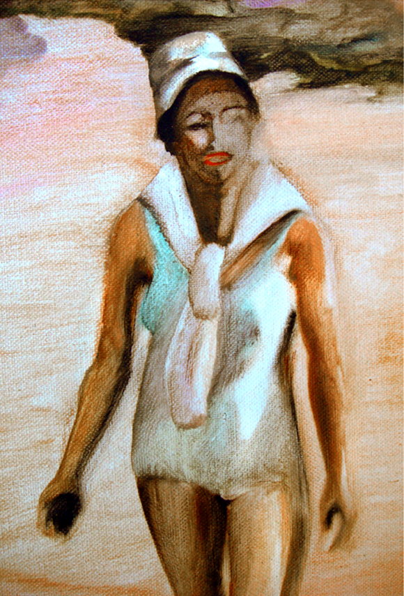 La plage, détail 105 cm x 76 cm, huile sur toile, 2013, Paris, peinture contemporaine, portrait hocney, davidsalle, ericfischl, fauve