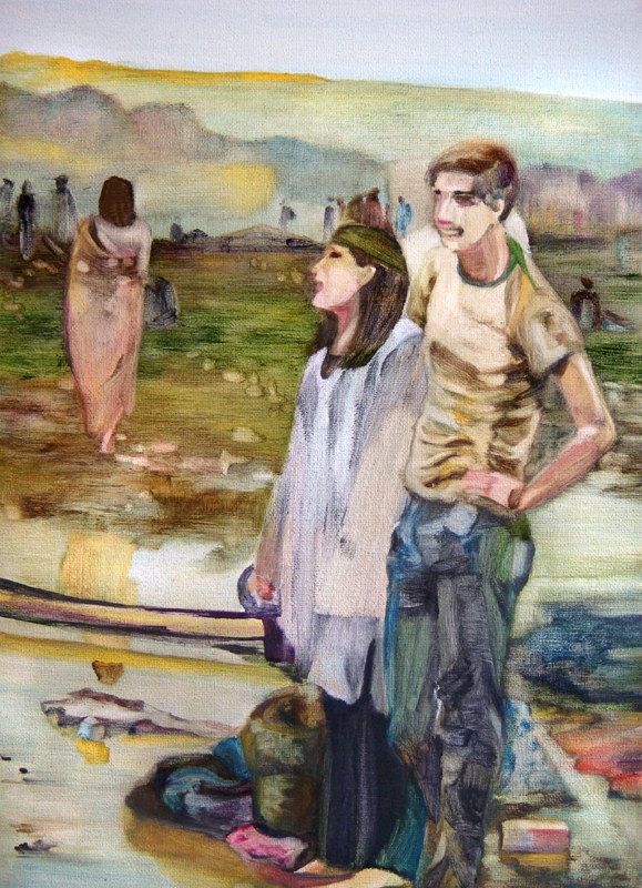 La traversée, 50 cm x 50 cm, huile sur toile, 2013, Paris, peinture contemporaine, portrait hocney, davidsalle, ericfischl, fauve, Woodstock