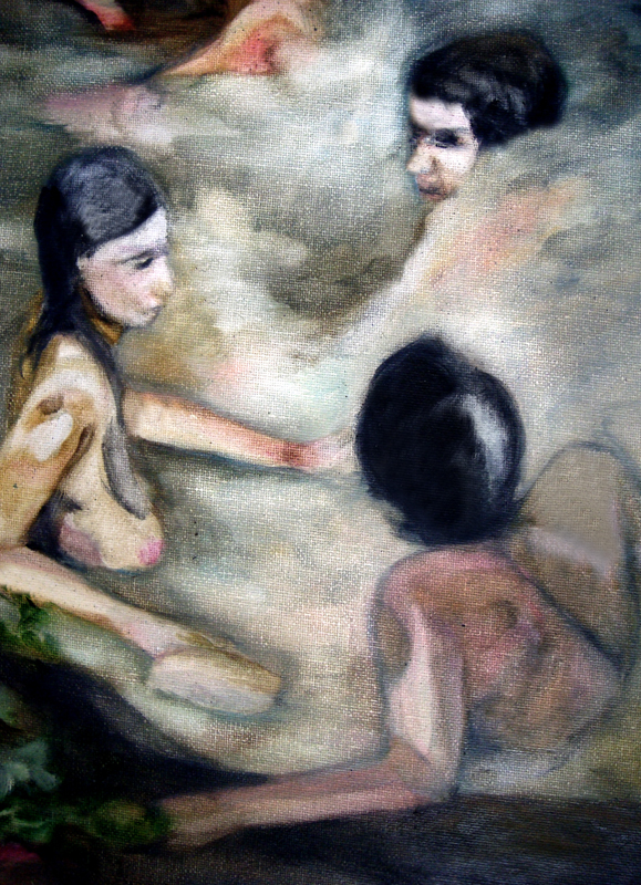 Le grand bain, détail 105 cm x 50 cm, huile sur toile, 2013, Paris, peinture contemporaine, portrait hocney, davidsalle, ericfischl, fauve, Woodstock