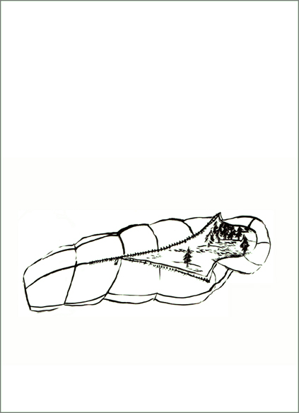 "Le sac de couchage", encre de Chine sur papier, 14 cm x 21 cm, 2009, Paris
