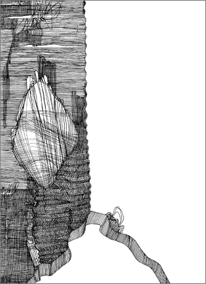 "Le vieux pull gris", encre de Chine sur papier, 14 cm x 21 cm, 2009, Paris