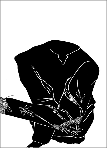 "Le vieux pull noir", encre de Chine sur papier, 14 cm x 21 cm, 2009, Paris