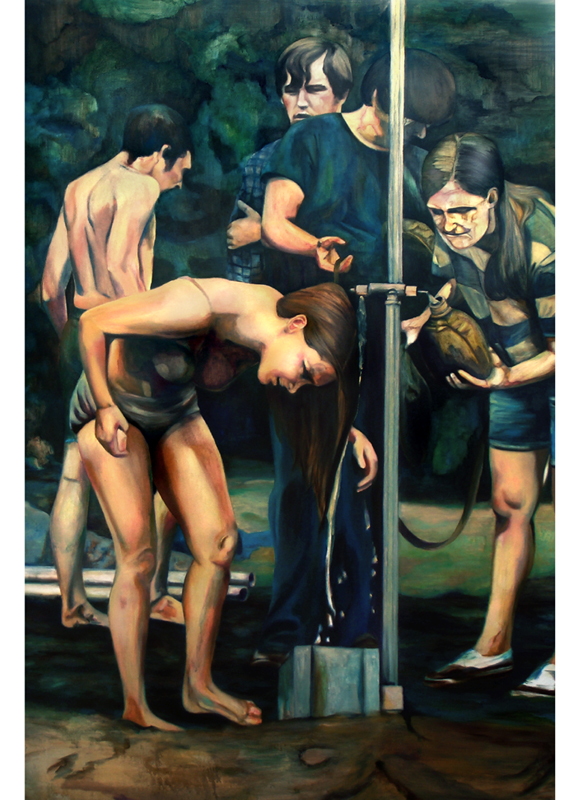 Shower, 190 cm x 110 cm, huile sur toile, 2013, Paris, peinture contemporaine, portrait hocney, davidsalle, ericfischl, fauve, woodstock